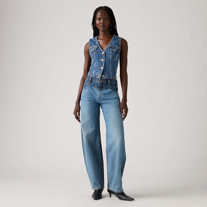 LEVI'S® WOMEN'S BARREL SADDLE BACK JEANS - MED INDIGO - WORN IN