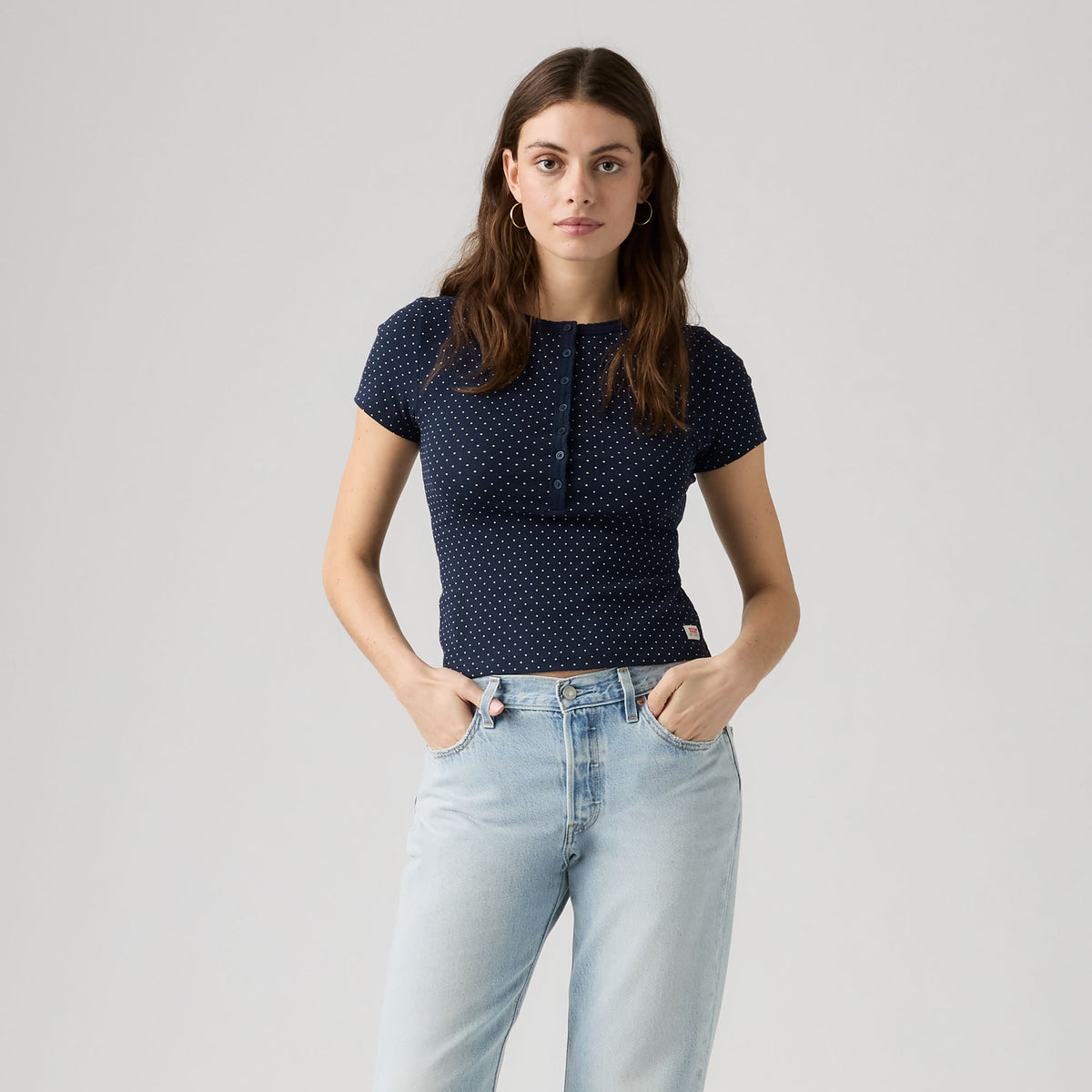 LEVI'S® WOMEN'S DRY GOODS POINTELLE SHORT-SLEEVE HENLEY - BLUE