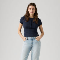 LEVI'S® WOMEN'S DRY GOODS POINTELLE SHORT-SLEEVE HENLEY - BLUE