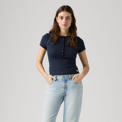 LEVI'S® WOMEN'S DRY GOODS POINTELLE SHORT-SLEEVE HENLEY - BLUE