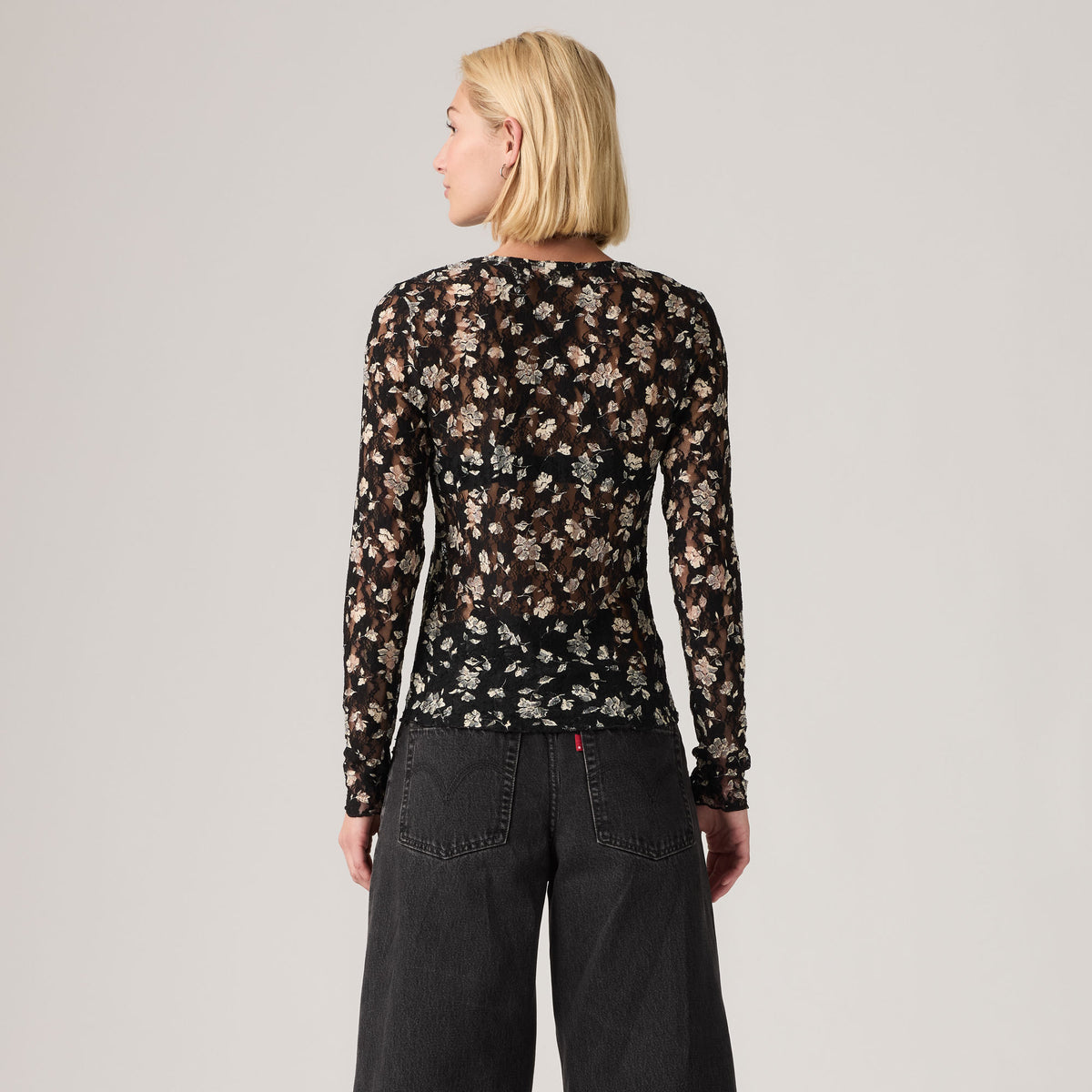 LEVI'S® WOMEN'S SERAPHINA LACE LONG-SLEEVE TOP - BLACK