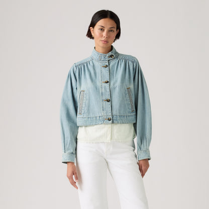 LEVI'S® WOMEN'S PARKER PRETTY SHORT COAT - MED INDIGO - WORN IN