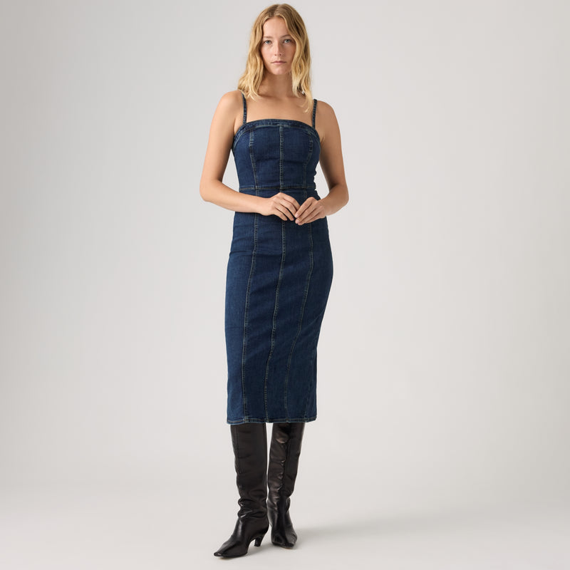LEVI'S® WOMEN'S SEAMED BUSTIER DRESS - MED INDIGO - WORN IN
