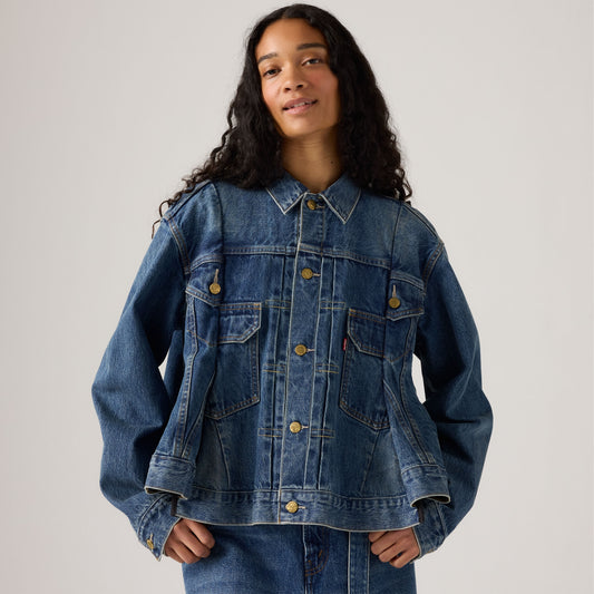 LEVI'S® X SACAI WOMEN'S DENIM JACKET - MED INDIGO - WORN IN