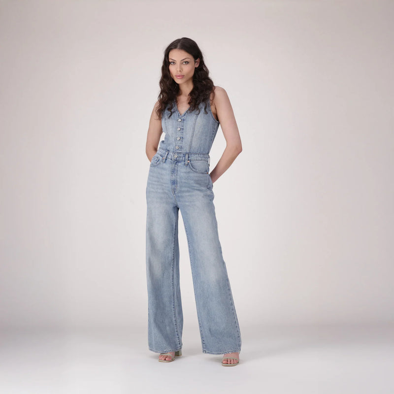 LEVI'S® WOMEN'S DENIM WIDE-LEG JUMPSUIT - MED INDIGO - WORN IN