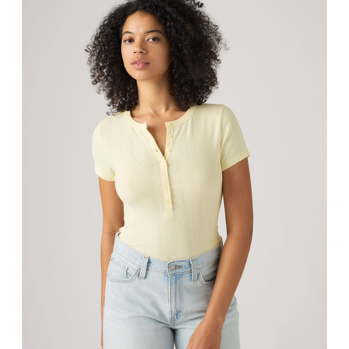LEVI'S® WOMEN'S DRY GOODS POINTELLE SHORT-SLEEVE HENLEY - NEUTRAL
