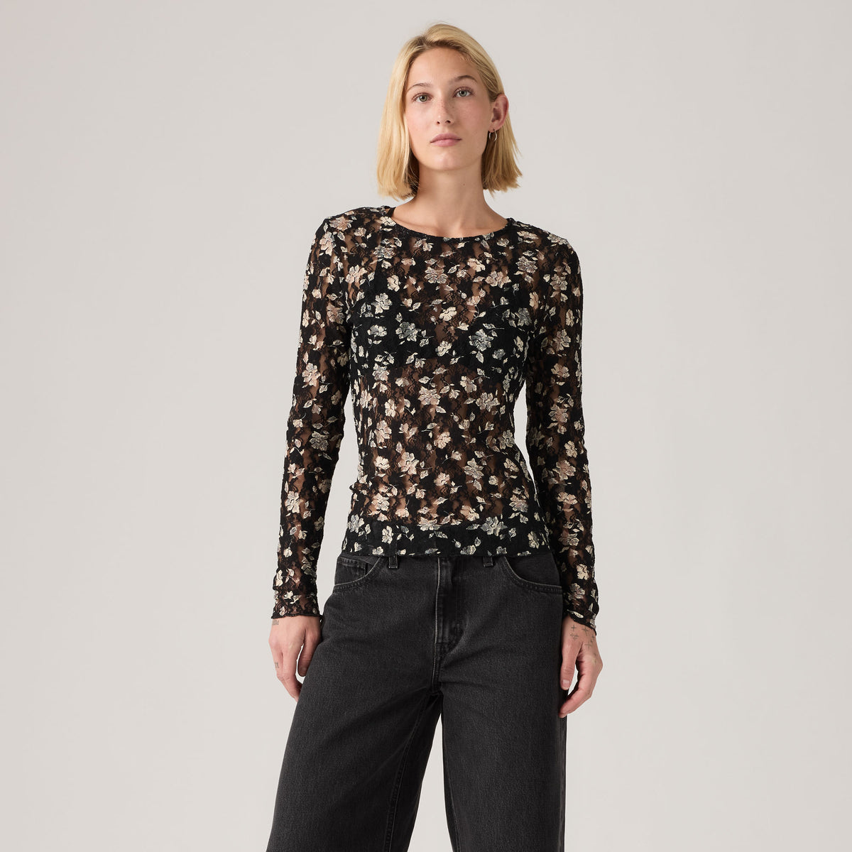 LEVI'S® WOMEN'S SERAPHINA LACE LONG-SLEEVE TOP - BLACK