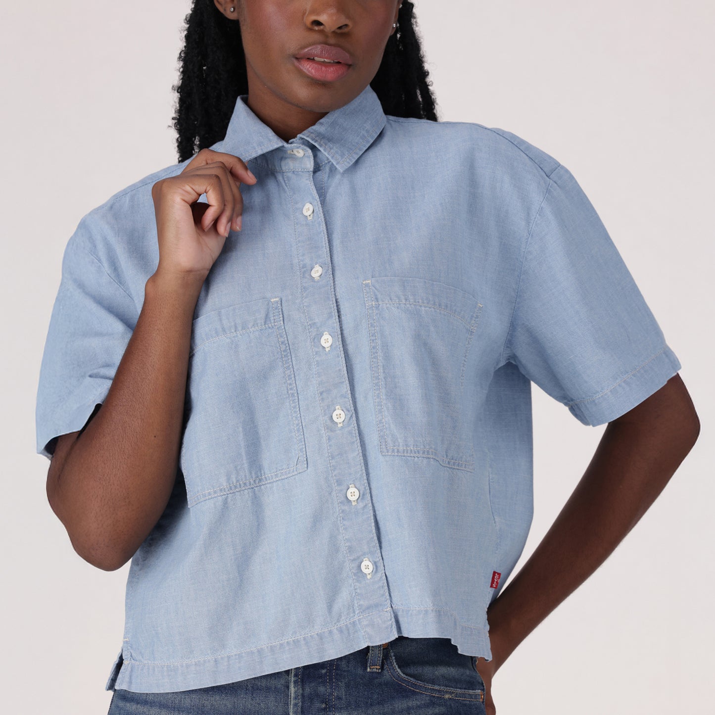 LEVI'S® WOMEN'S HARLIE SHORT-SLEEVE CROPPED SHIRT - MULTI COLOUR