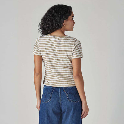 LEVI'S® WOMEN'S STRIPED CREAM ROUND NECK TOP - MULTI-COLOR