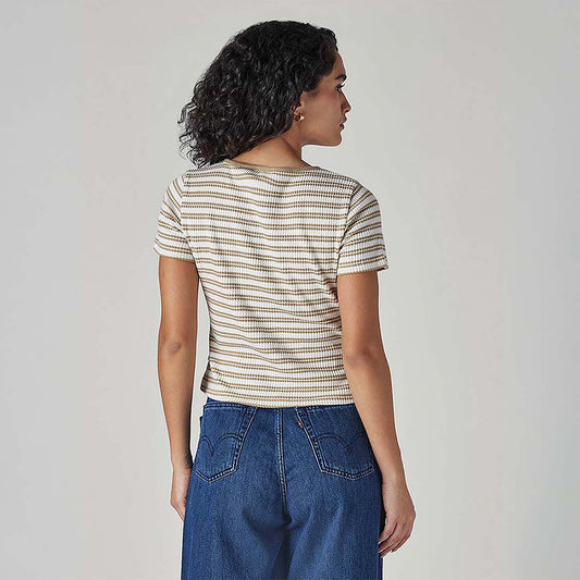 LEVI'S® WOMEN'S STRIPED CREAM ROUND NECK TOP - MULTI-COLOR