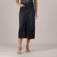 LEVI'S® WOMEN'S DECONSTRUCTED SLIT MIDI SKIRT - DARK INDIGO - WORN IN