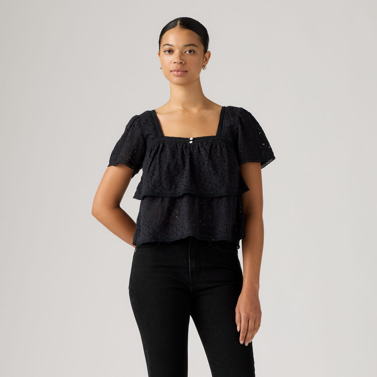 LEVI'S® WOMEN'S DOM SHORT-SLEEVE LACE BLOUSE - BLACK