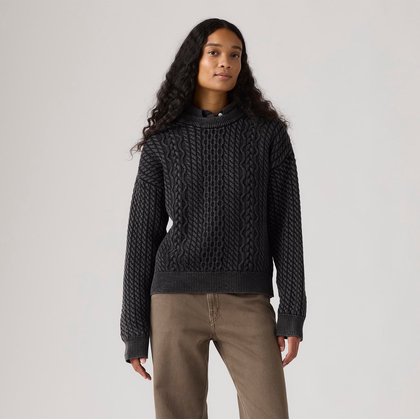 LEVI'S® WOMEN'S LEILAH CABLE CREWNECK SWEATER - BLACK