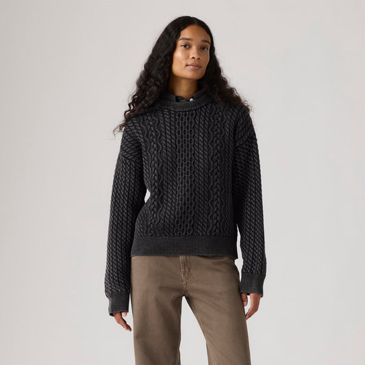 LEVI'S® WOMEN'S LEILAH CABLE CREWNECK SWEATER - BLACK