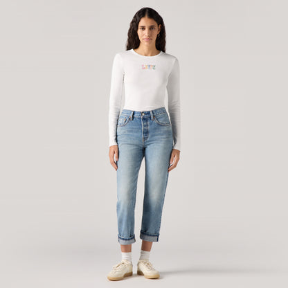 LEVI'S® WOMEN'S 501® ORIGINAL CROPPED SELVEDGE JEANS - MED INDIGO - WORN IN