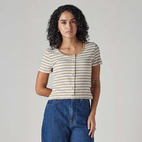 LEVI'S® WOMEN'S STRIPED CREAM ROUND NECK TOP - MULTI-COLOR