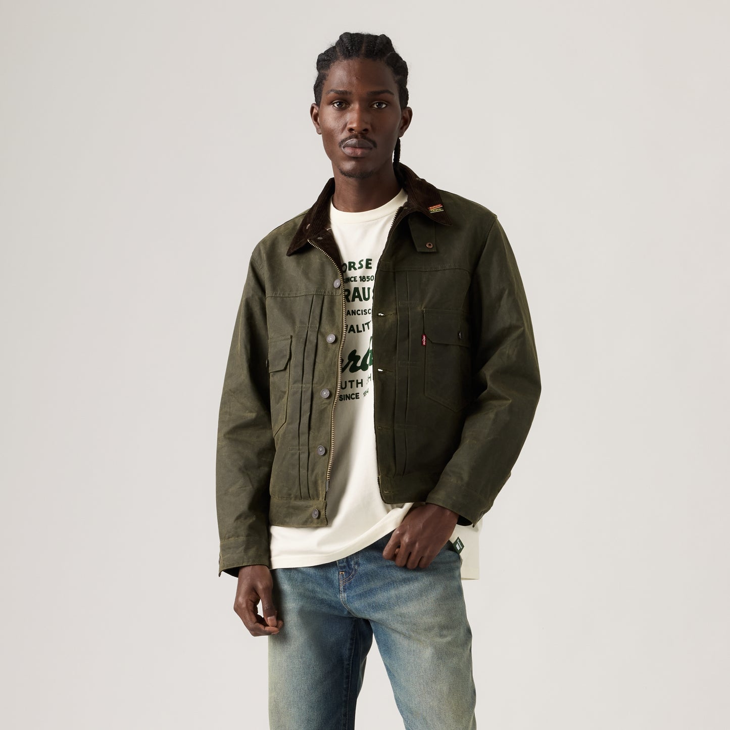 LEVI'S® X BARBOUR TYPE II WAXED TRUCKER JACKET - GREEN
