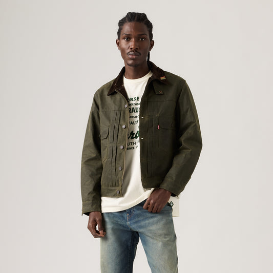 LEVI'S® X BARBOUR TYPE II WAXED TRUCKER JACKET - GREEN