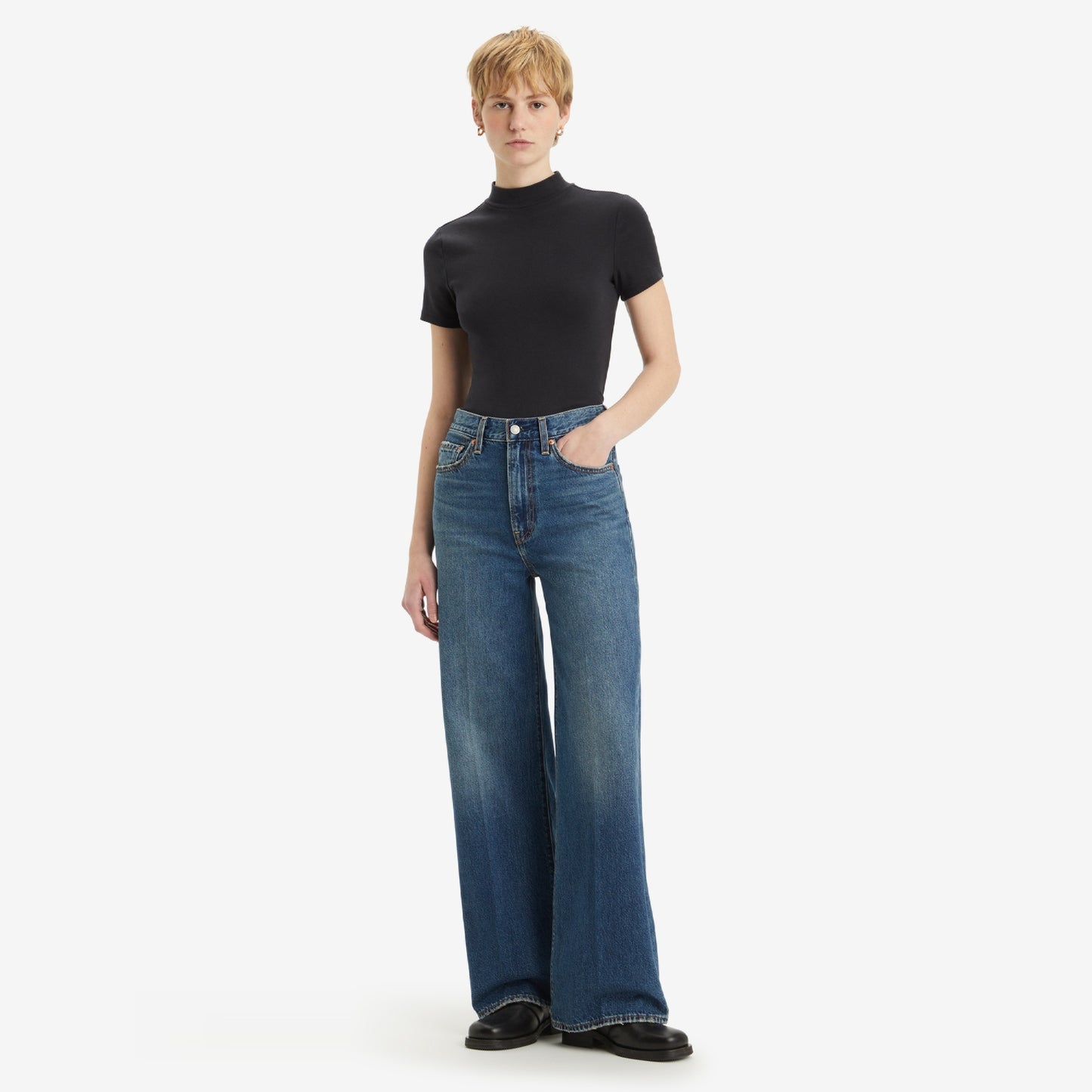 LEVI'S® WOMEN'S RIBCAGE WIDE LEG JEANS - DARK-INDIGO-WORN IN