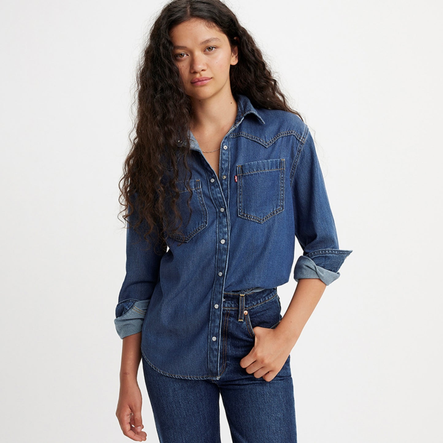 LEVI'S® WOMEN'S TEODORA WESTERN SHIRT - DARK INDIGO  WORN IN