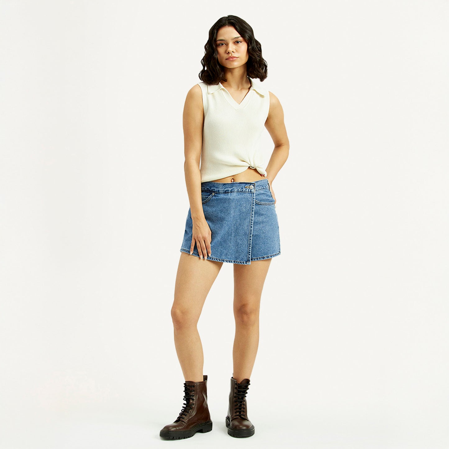LEVI'S WOMENS HIGH RISE NAVY REGULAR FIT SKORT