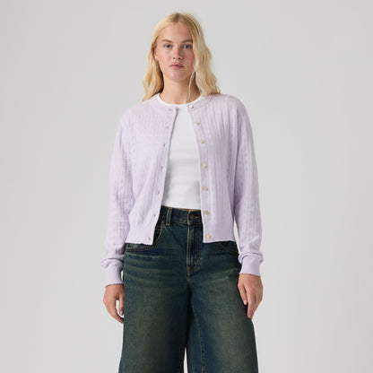 LEVI'S® WOMEN'S SUPERSOFT POINTELLE CREWNECK CARDIGAN - BLUE