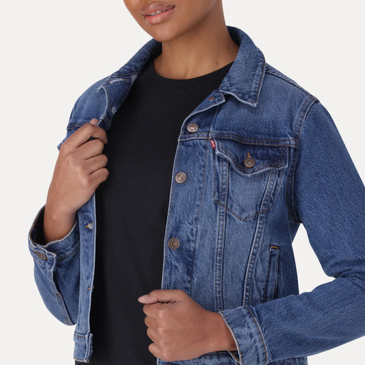 LEVI’S® WOMEN'S ORIGINAL TRUCKER JACKET - MED INDIGO - WORN IN