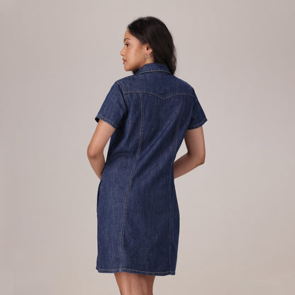 LEVI'S® WOMEN'S TRACE WESTERN DRESS - MED INDIGO - WORN IN