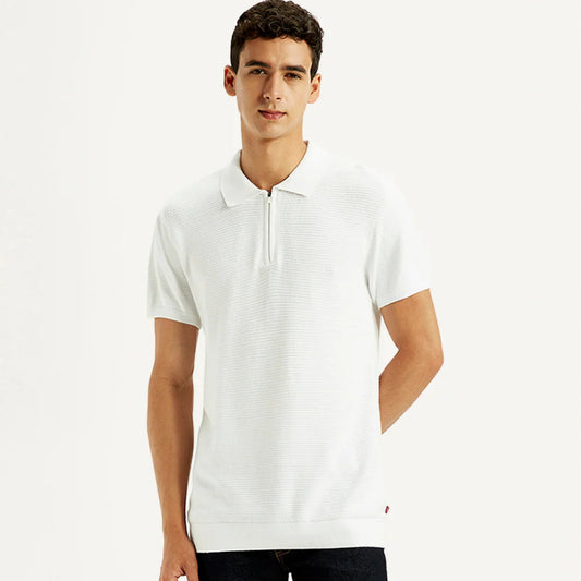 LEVI'S® MEN'S TEXTURED WHITE SLIM FIT POLO T-SHIRT - WHITE