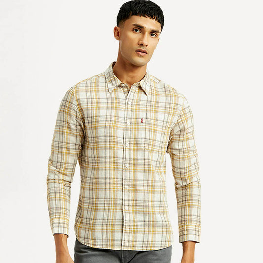 LEVI'S®MEN'S CHECKERED SLIM FIT LINEN SHIRT - MULTI COLOUR