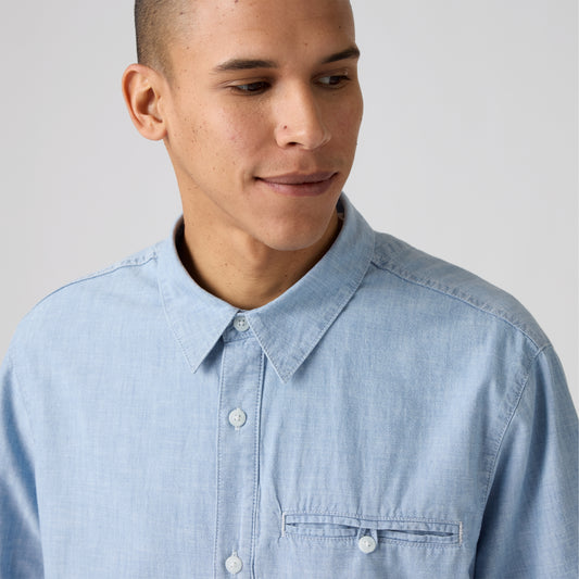 LEVI'S® MEN'S SHORT-SLEEVE ZANDT CROPPED SHIRT - LIGHT INDIGO - WORN IN