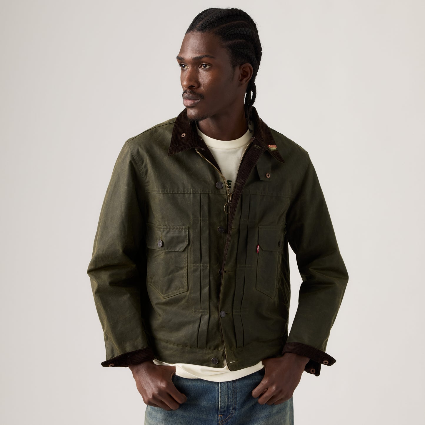 LEVI'S® X BARBOUR TYPE II WAXED TRUCKER JACKET - GREEN