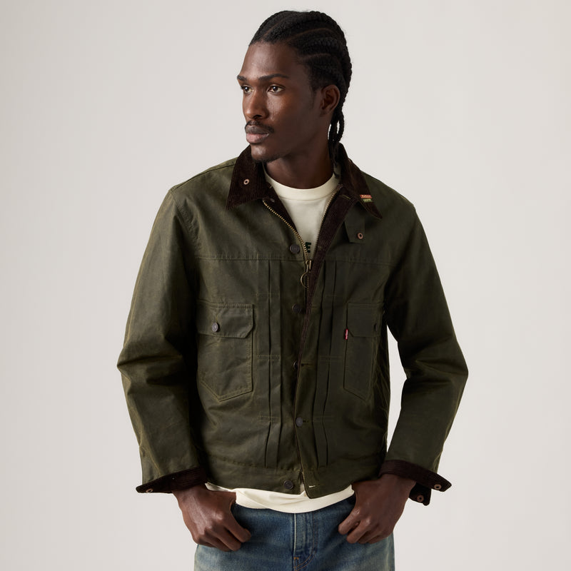 LEVI'S® X BARBOUR TYPE II WAXED TRUCKER JACKET - GREEN
