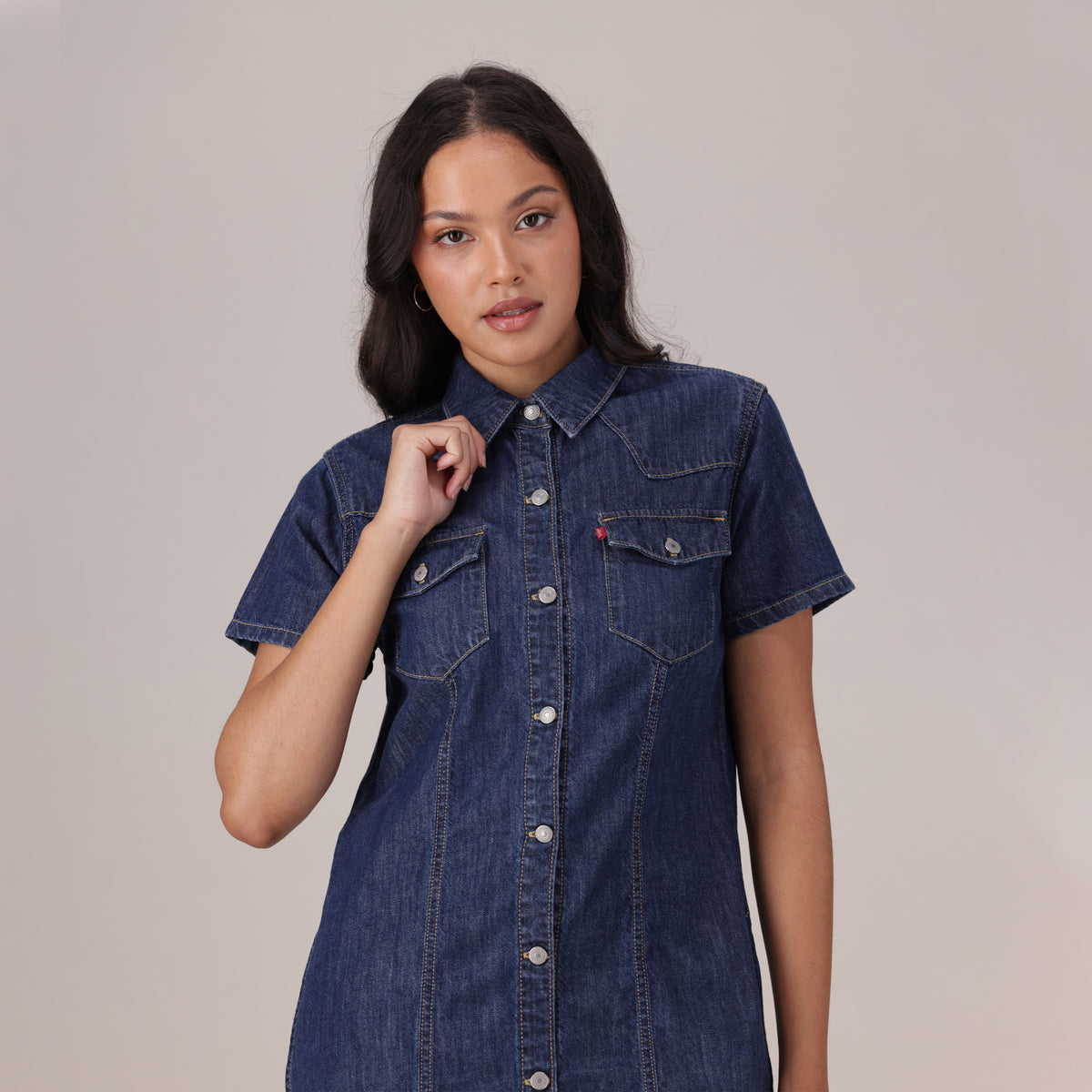 LEVI'S® WOMEN'S TRACE WESTERN DRESS - MED INDIGO - WORN IN