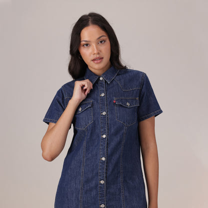 LEVI'S® WOMEN'S TRACE WESTERN DRESS - MED INDIGO - WORN IN
