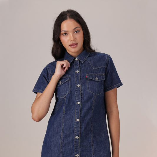 LEVI'S® WOMEN'S TRACE WESTERN DRESS - MED INDIGO - WORN IN