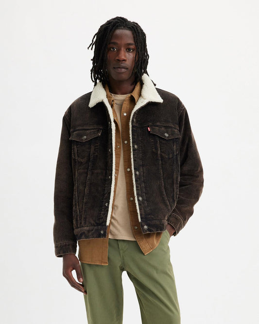 RELAXED FIT SHERPA TRUCKER JACKET - BROWN