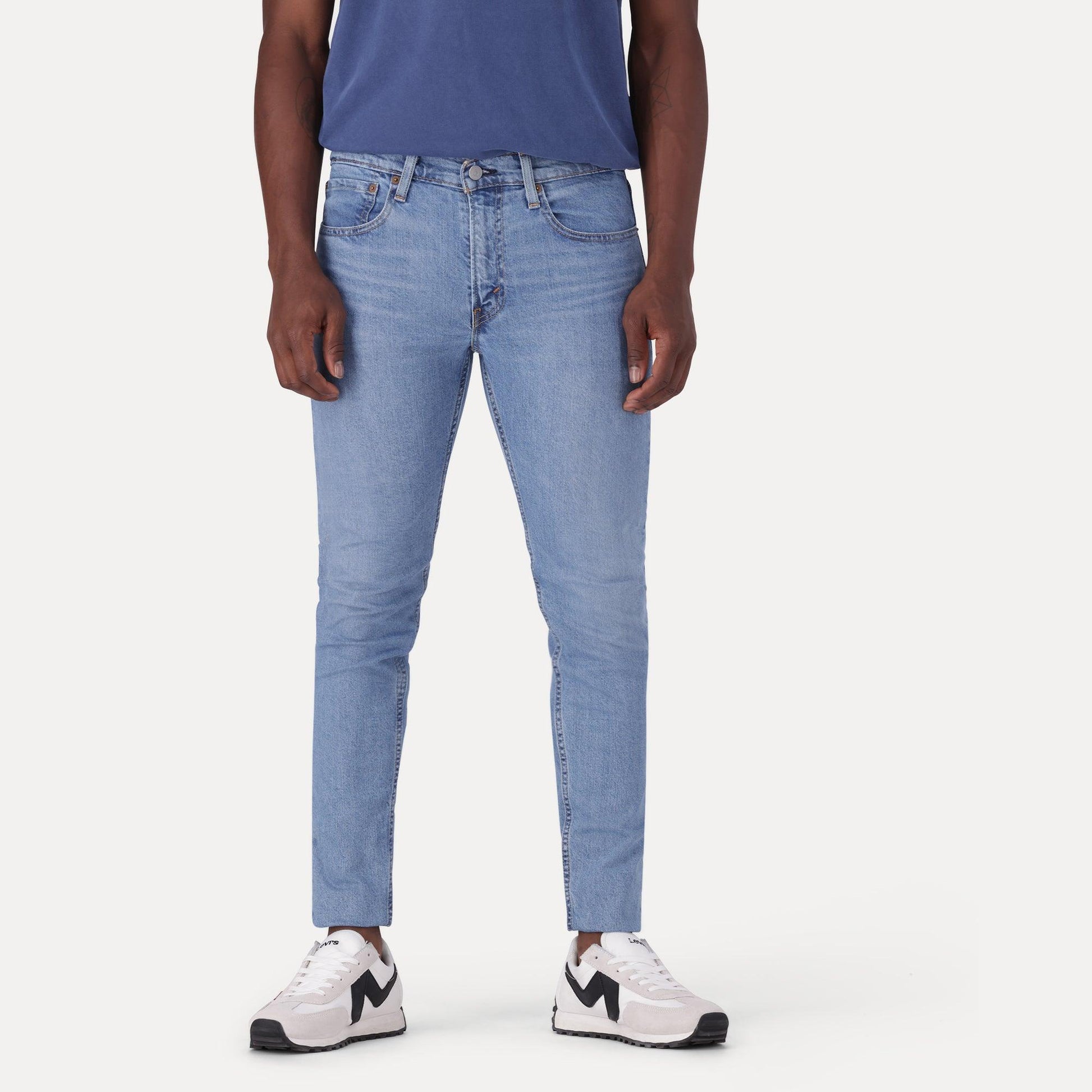 SKINNY TAPER FIT JEANS - MED INDIGO - WORN IN